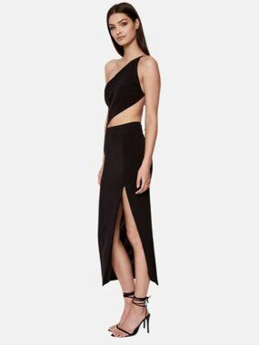 Bardot Luna Strappy-back Cutout One-shoulder Midi Dress in Black, US 8 L NWT